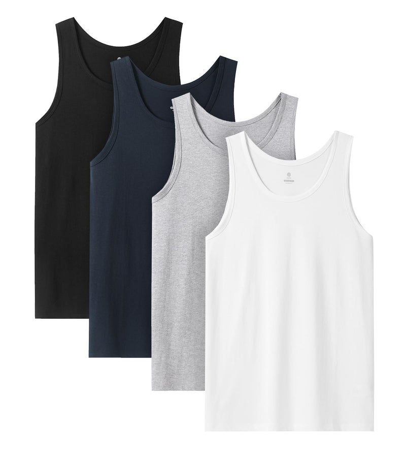 LAPASA Men's 100% Cotton Tank Top Ultra Soft Sleeveless Crewneck Breathable A-Shirts Basic Solid Undershirts Vest 4 Pack M36 Small Black, White, Navy, Heather Grey - Image 1